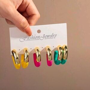 Colorful Gold Hoop Earrings Set